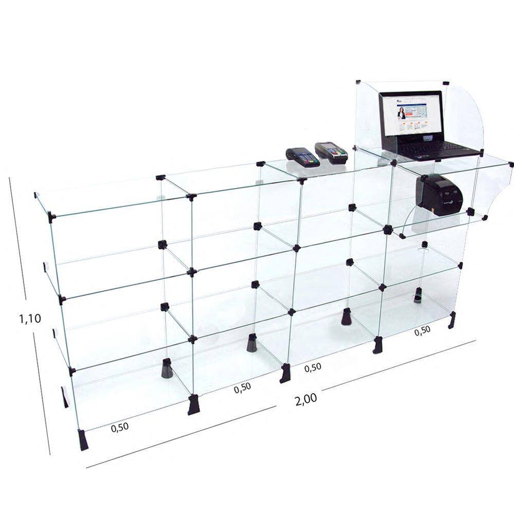 Balcao Atendimento Modulado Em Vidro Caixa Extra