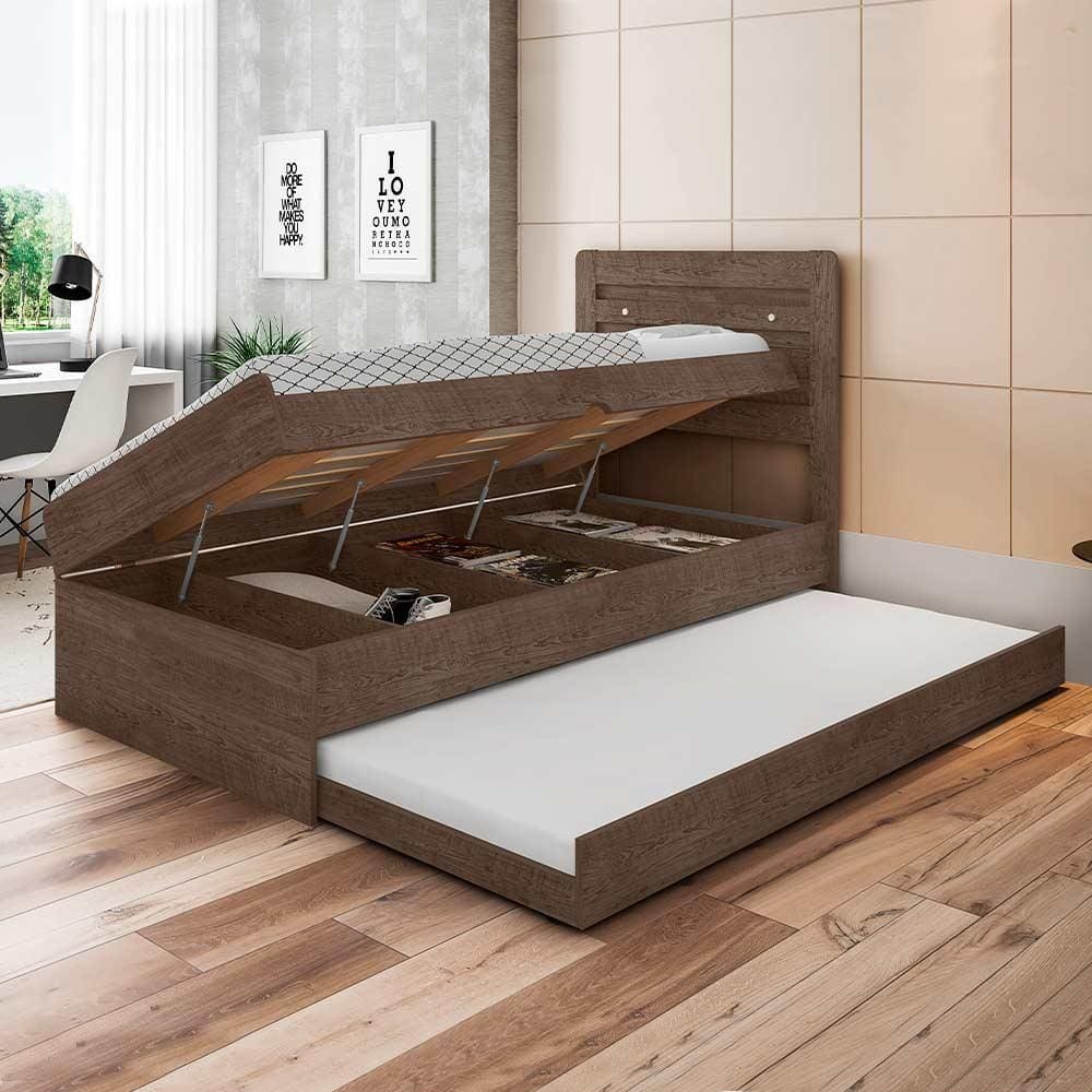 Cama Solteiro Larissa Bau Auxiliar Chocolate Extra