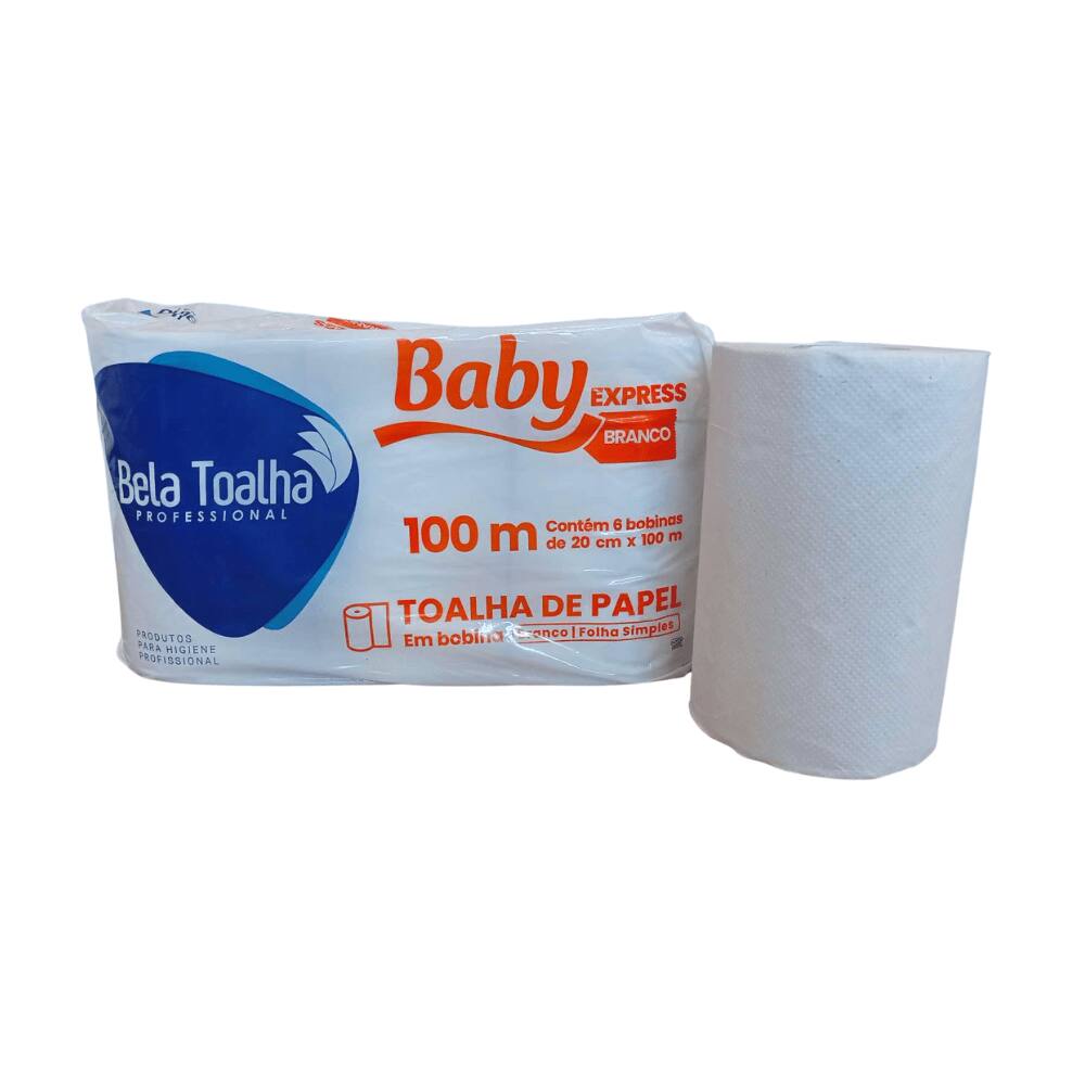 Papel Toalha Bobina Inovatta20cmx200m 6 Rolos Branco Folha Simples