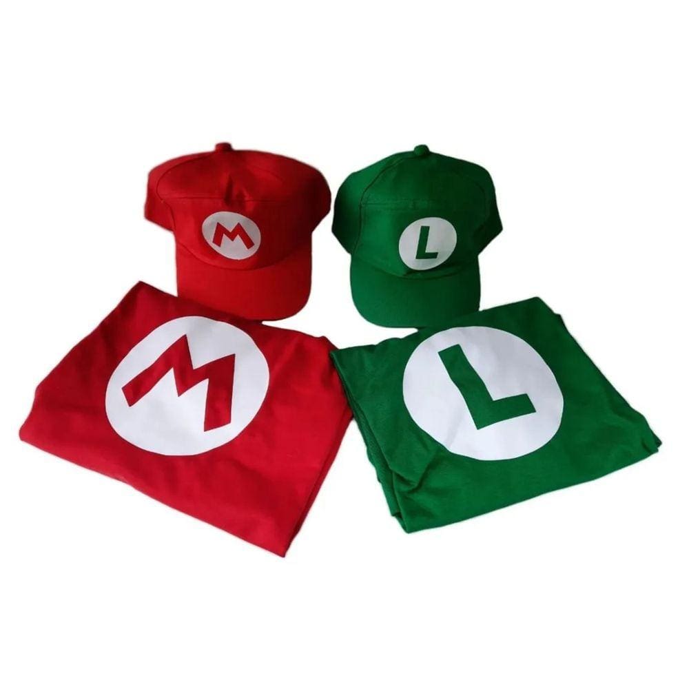 Mario Bros Luigi Chapeu Bone Luva Branca Bigode Cosplay Kit