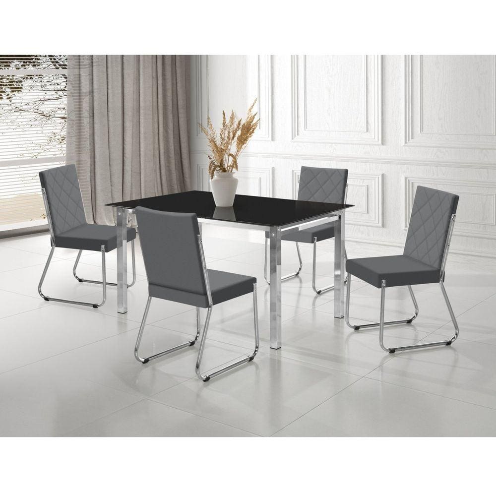 Conjunto De Mesa Camila Slim Cadeiras Tampo De Vidro Redondo Base