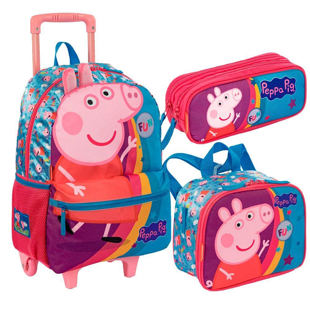 Kit Mochila G Peppa Pig Rodinha Lancheira Estojo Infantil Black