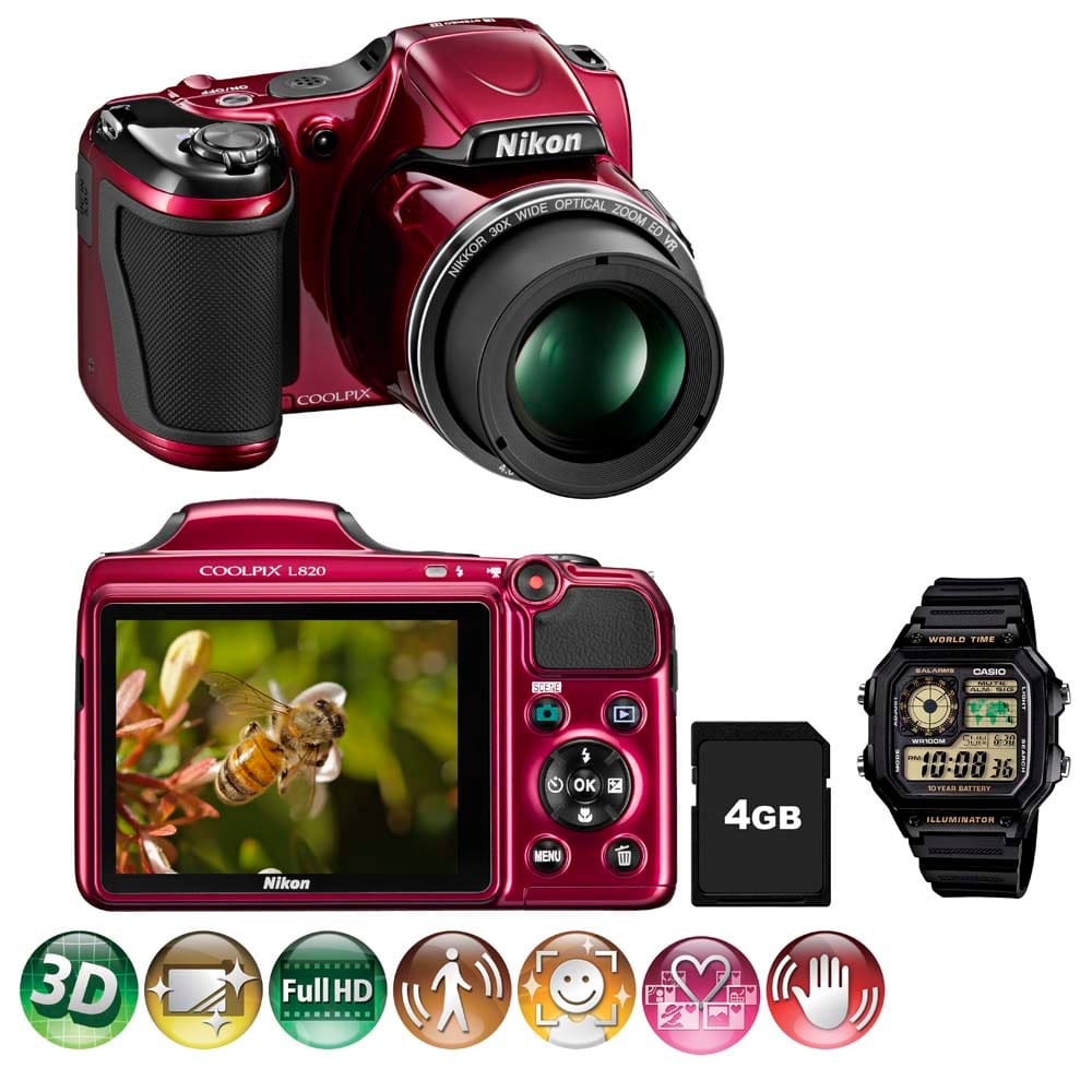 Câmera Nikon Coolpix L820 Vermelha - 16MP, | Extra
