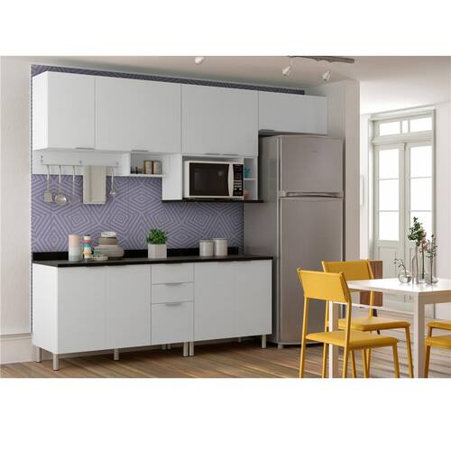 Cozinha Completa Bartira Rubi com 9 Portas e 3 Gavetas - 360cm de largura - Branco Menor preço em Cozinha Completa Bartira Rubi com 9 Portas e 3 Gavetas - 360cm de largura - Branco