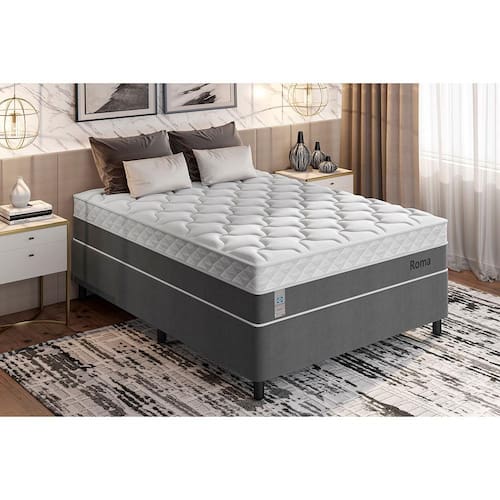 Cama Box + Colchão Casal Sealy Roma com Euro Pillow e Molas Ensacadas 67x138x188 cm - Branca/Cinza Menor preço em Cama Box + Colchão Casal Sealy Roma com Euro Pillow e Molas Ensacadas 67x138x188 cm - Branca/Cinza