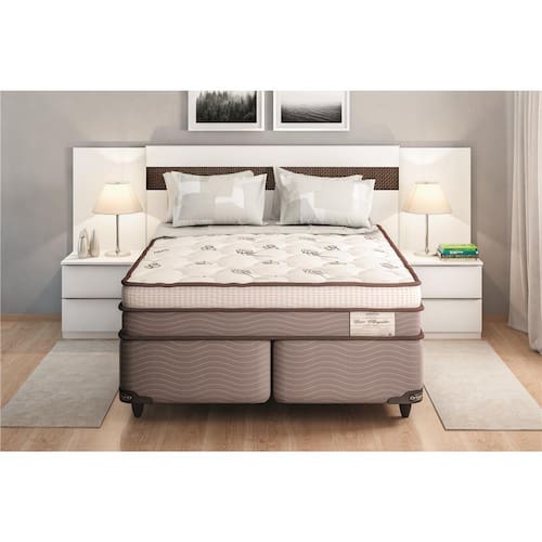 Cama Box Queen Size + Colchão Ortobom New Magestic com Molas Ensacadas 68x158x198 cm - Marrom/Cinza Menor preço em Cama Box Queen Size + Colchão Ortobom New Magestic com Molas Ensacadas 68x158x198 cm - Marrom/Cinza