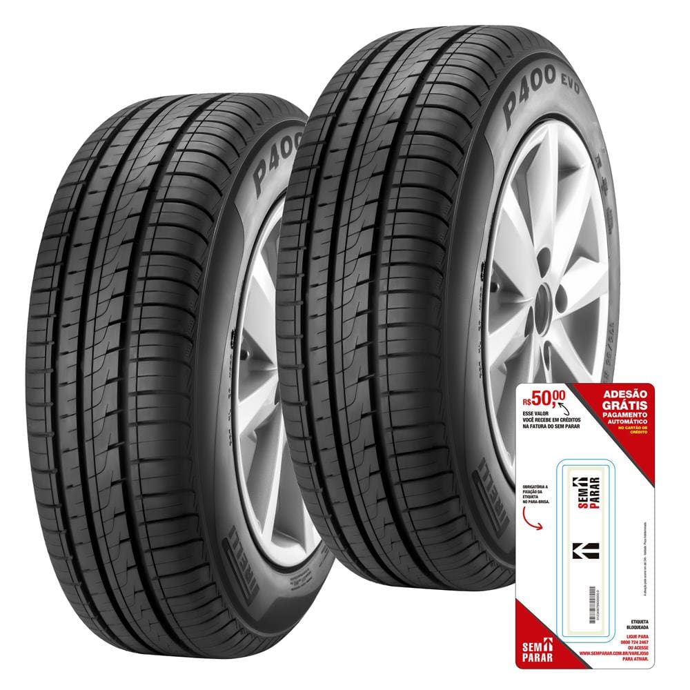 Kit de Pneus 175/65 R14 82T Pirelli P400EVO 2 Unidades + Etiqueta Eletrônica Sem Parar com R$ 50 de Crédito