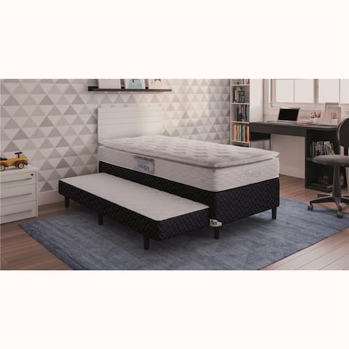 Cama Box Solteiro Umaflex Itália com Pillow Top e Molas Ensacadas 68x96x205 cm - Branco/Jeans Menor preço em Cama Box Solteiro Umaflex Itália com Pillow Top e Molas Ensacadas 68x96x205 cm - Branco/Jeans