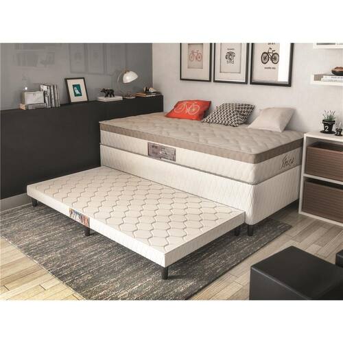 Base Box Umaflex Sublime com Cama Auxiliar + Colchão Solteiro Biflex Ibiza com Euro Pillow e Molas Superlastic 66x88x188 cm - Bege Menor preço em Base Box Umaflex Sublime com Cama Auxiliar + Colchão Solteiro Biflex Ibiza com Euro Pillow e Molas Superlastic 66x88x188 cm - Bege
