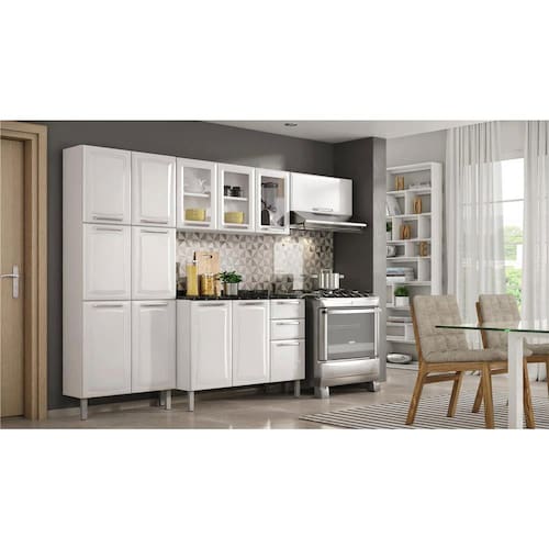 Cozinha Compacta Itatiaia Tarsila com 13 Portas e 2 Gavetas - 280cm de largura - Branco Menor preço em Cozinha Compacta Itatiaia Tarsila com 13 Portas e 2 Gavetas - 280cm de largura - Branco