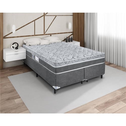 Cama Box Queen Size Portobel + Colchão Queen Size Portobel Lisboa Confort com Pillow Top e Molas Ensacadas 64x158x198 cm - Cinza Menor preço em Cama Box Queen Size Portobel + Colchão Queen Size Portobel Lisboa Confort com Pillow Top e Molas Ensacadas 64x158x198 cm - Cinza