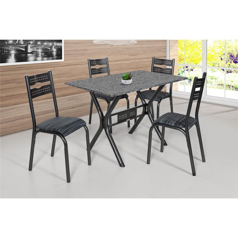 Conjunto de Mesa Com 4 Cadeiras Para Cozinha Tampo Retangular e Granito  1,20m Branco Sofia Ciplafe