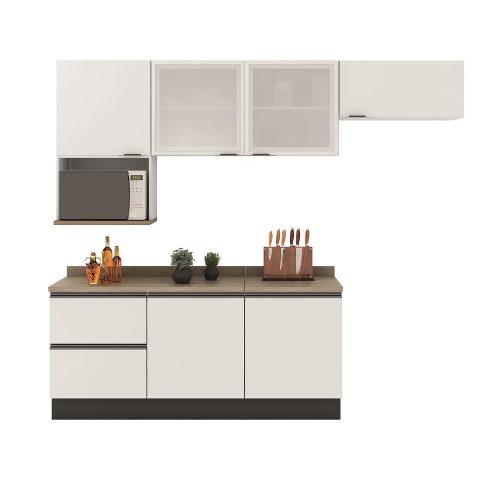 Cozinha Completa Bartira Linea 6 Portas, 3 Gavetas e 2 Portas de Vidro - 260cm de largura