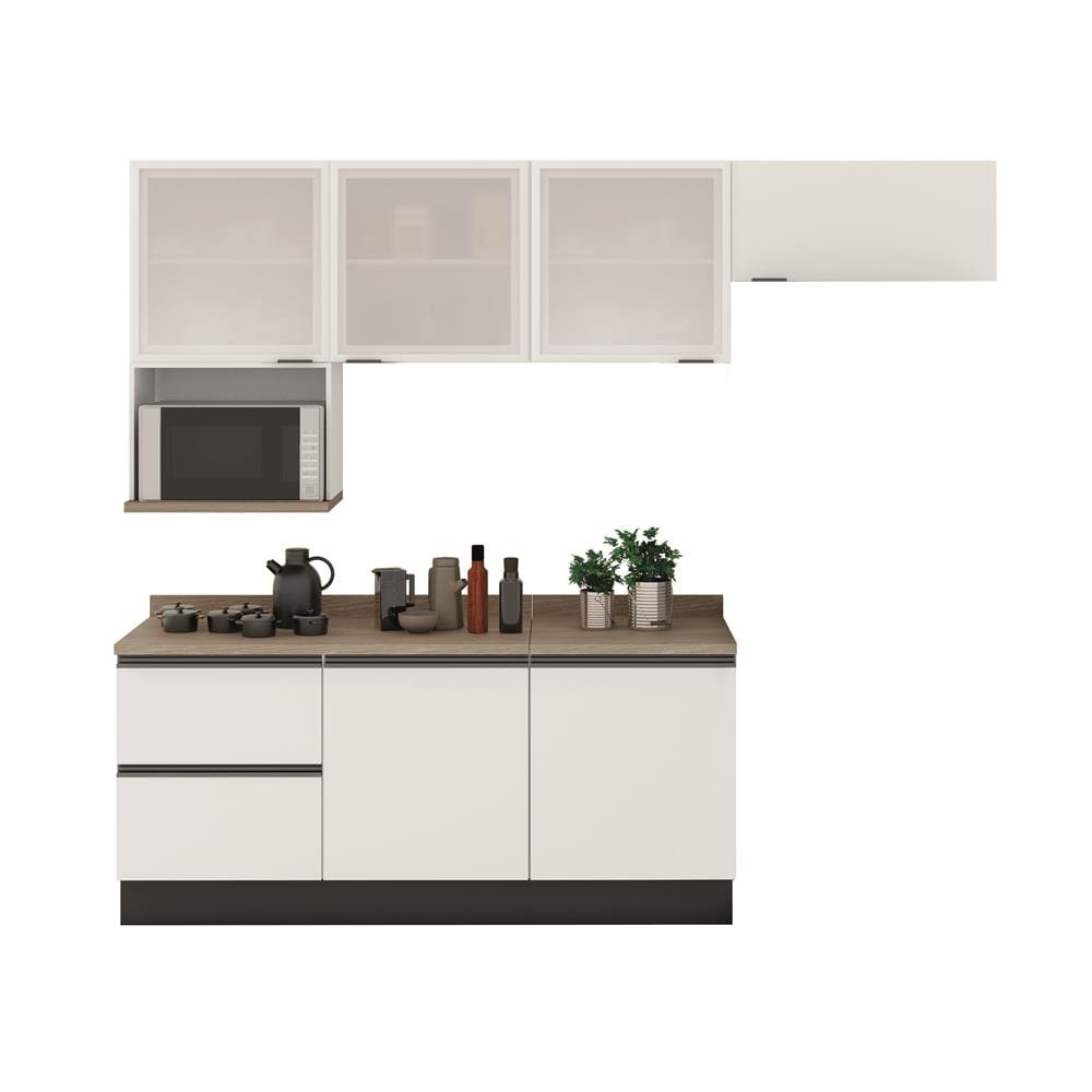 Cozinha Completa Bartira Linea com 6 Portas, 3 Gavetas, Portas de Vidro e Nicho - 260 cm de Largura