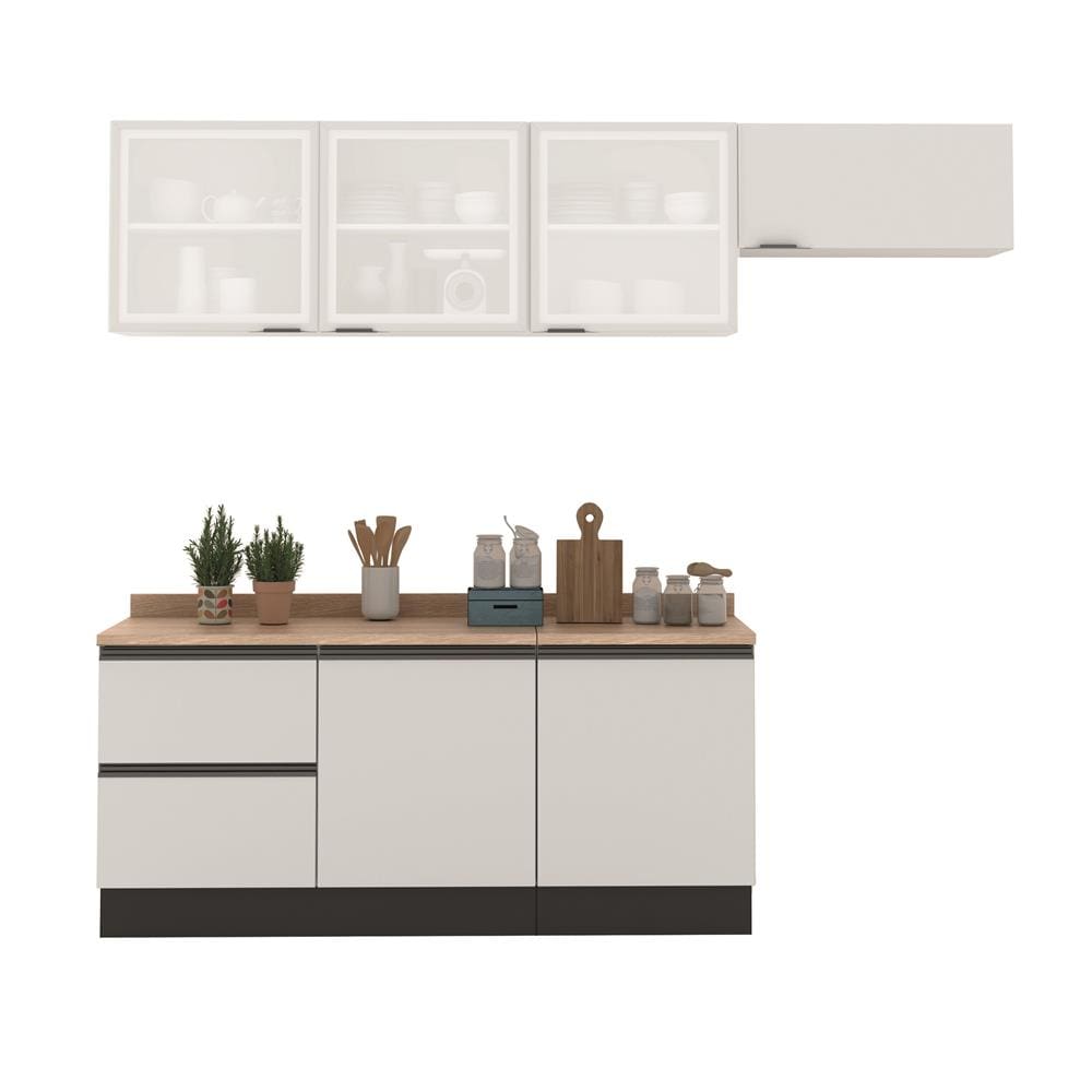 Cozinha Completa Bartira Linea 6 Portas, 3 Gavetas e Portas de Vidro - 260cm de largura