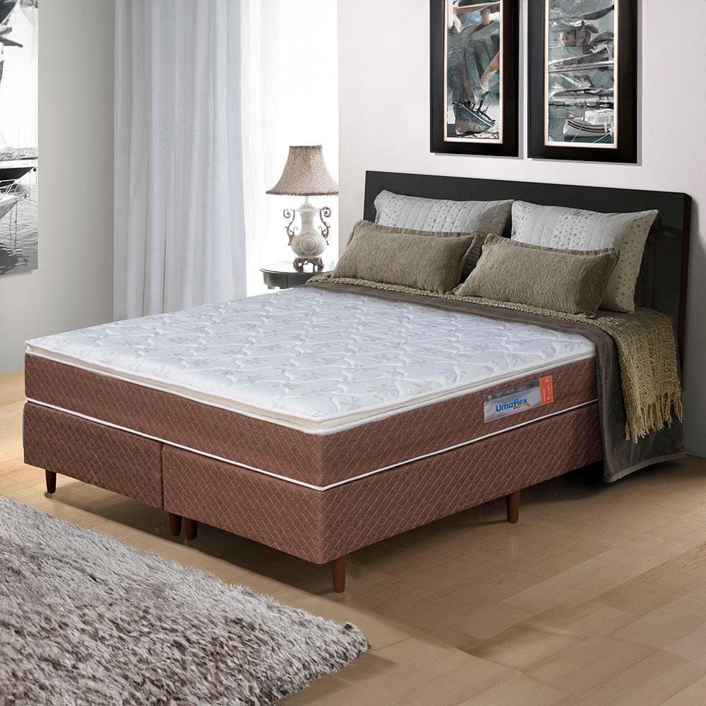 Cama Box Queen Size Umaflex Berlim com Molas Ensacadas 62x158x198cm - Castor/Branco