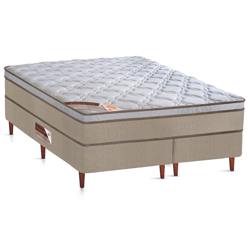 Cama Box Queen Size Castor Revolution com Mola Bonnel 66x158x198cm – Branco/Bege