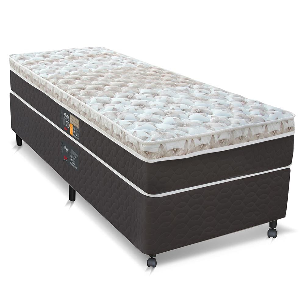 Cama Box Solteiro Castor Sleep Classic Hibrido com Molas Ensacadas 64x88x188cm – Branco/Cinza
