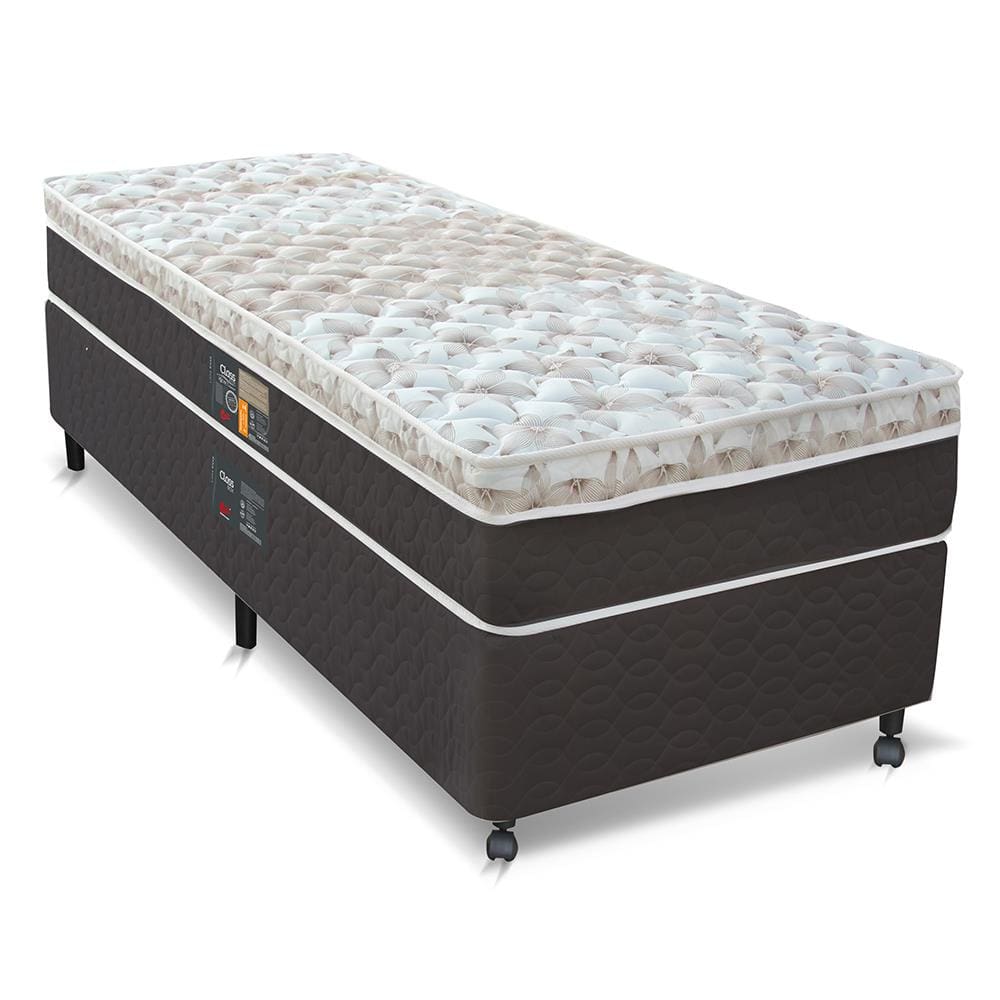 Cama Box Solteirão Castor Sleep Class Hibrido com Mola Ensacada 64x96x203cm – Branco, Cinza e Marrom