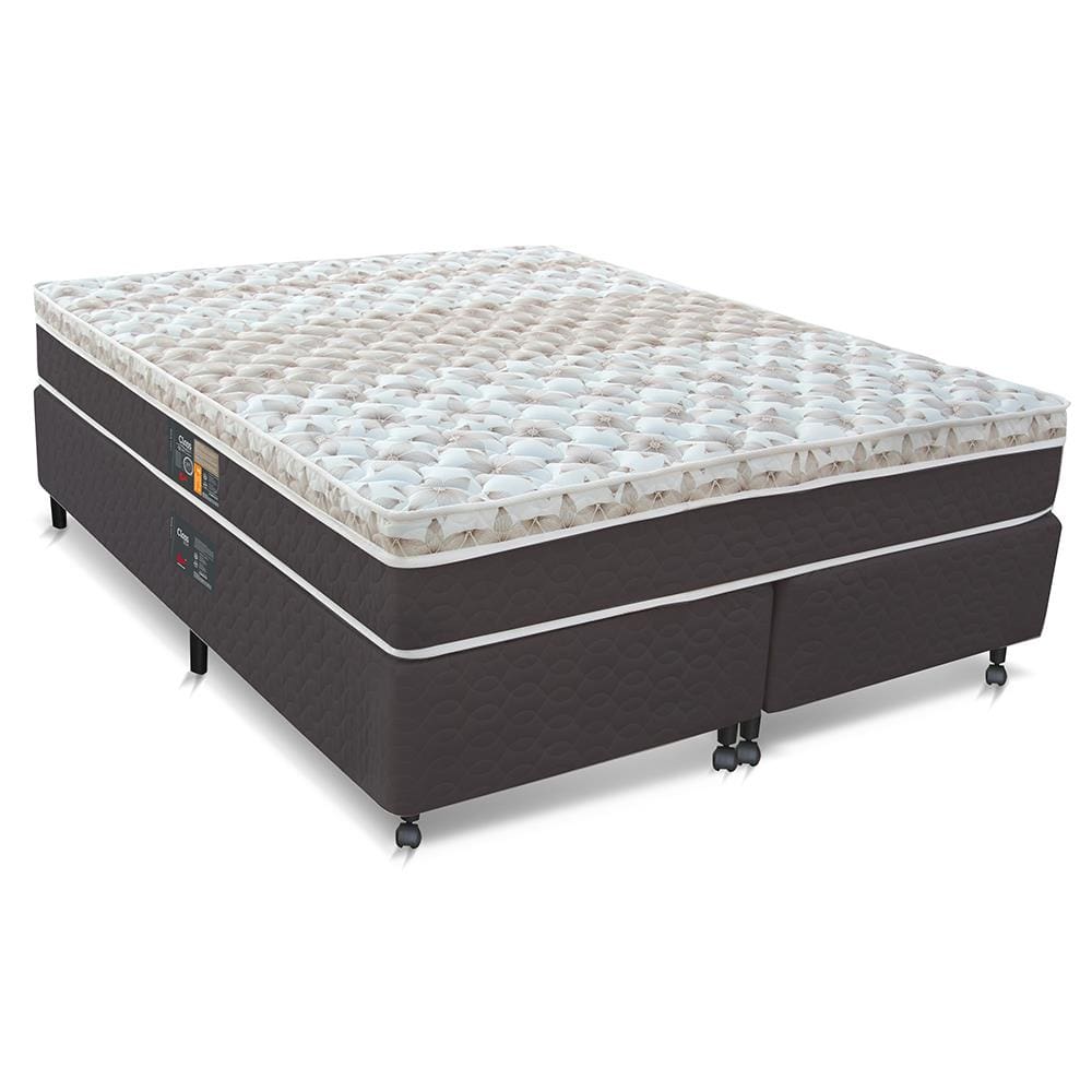 Cama Box King Size Castor Sleep Class Hibrido com Mola Ensacada 64x193x203cm – Branco/Cinza