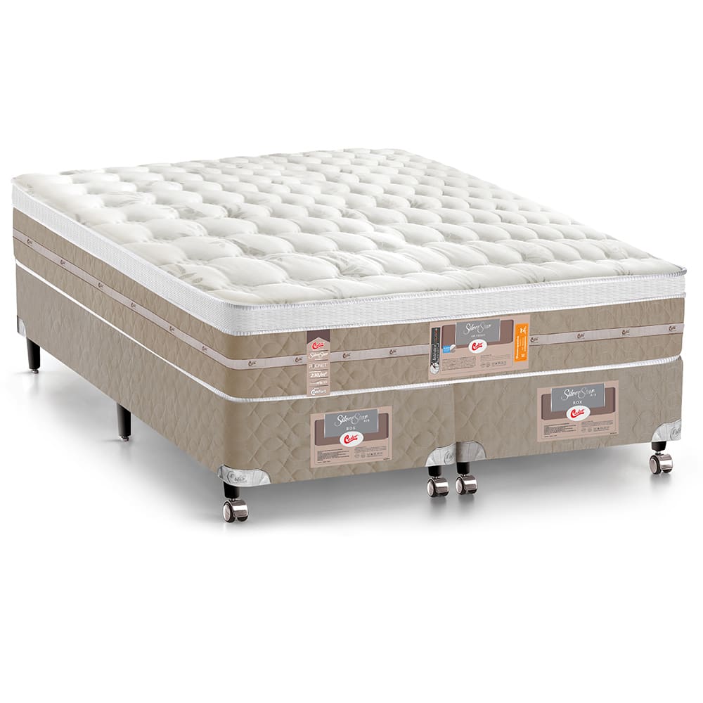 Cama Box Super King Castor Silver Star Air com Molas Ensacadas 71x193x203cm – Branco/Bege