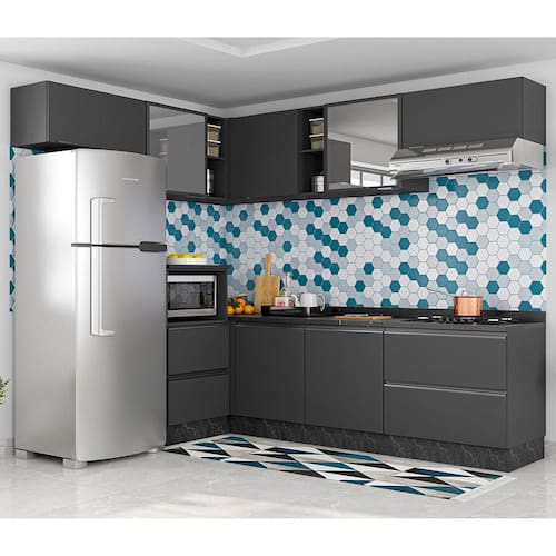 Menor preço em Cozinha Completa Bartira Linea com 8 Portas, 4 Gavetas e 5 Prateleiras - Grafite