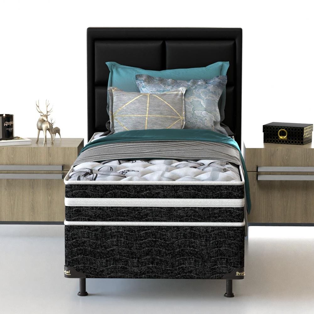 Cama Box de Solteiro Probel Guarda Costas Premium Multi Firme Espuma D20 e 28 60x88x188cm - Branco/Preto