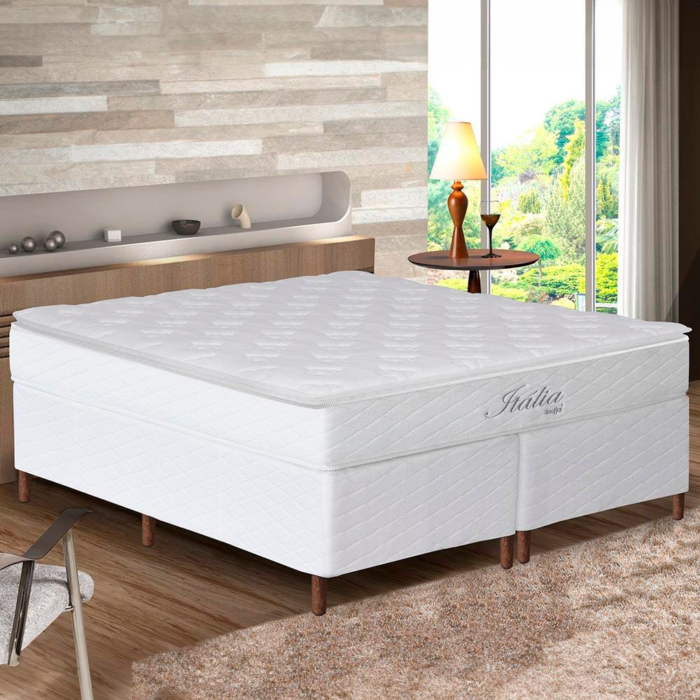 Cama Box Queen Size Umaflex Itália com Pillow Top e Molas Ensacadas 69x158x198cm - Branco