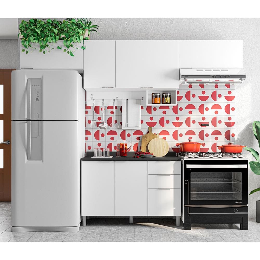 Cozinha Completa Bartira Rubi com 6 Portas, 3 Gavetas e 3 Prateleiras - 280cm de largura