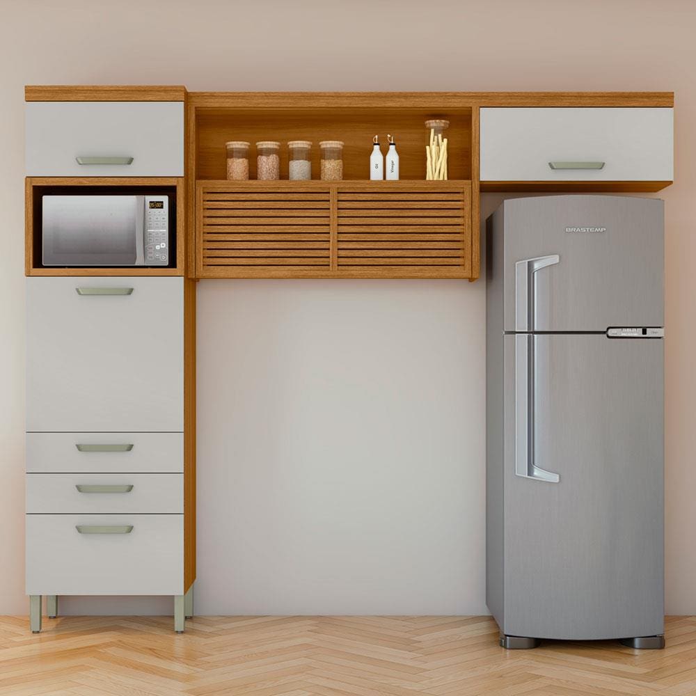 Cozinha Compacta Nesher Princesa com 4 Portas, 3 Gavetas e 9 Prateleiras - 264cm de largura