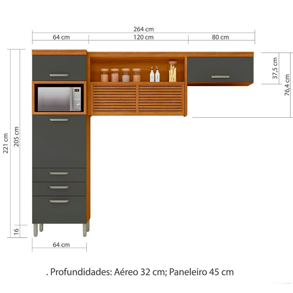 neeページ Cozinha Compacta Nesher Princesa com 4 Portas, 3 Gavetas | Extra
