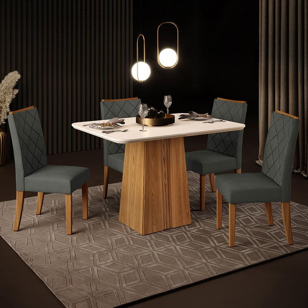Mesa de Jantar Retangular DJ Móveis Raquel Plus com 4 Cadeiras Revestidas em Suede e Veludo
