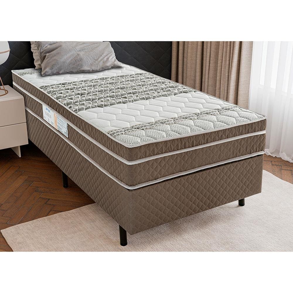 Cama Box de Solteiro Biflex Ilhéus com Molas Ensacadas e Euro Pillow 63x88x188cm - Marrom/Bege Estampado