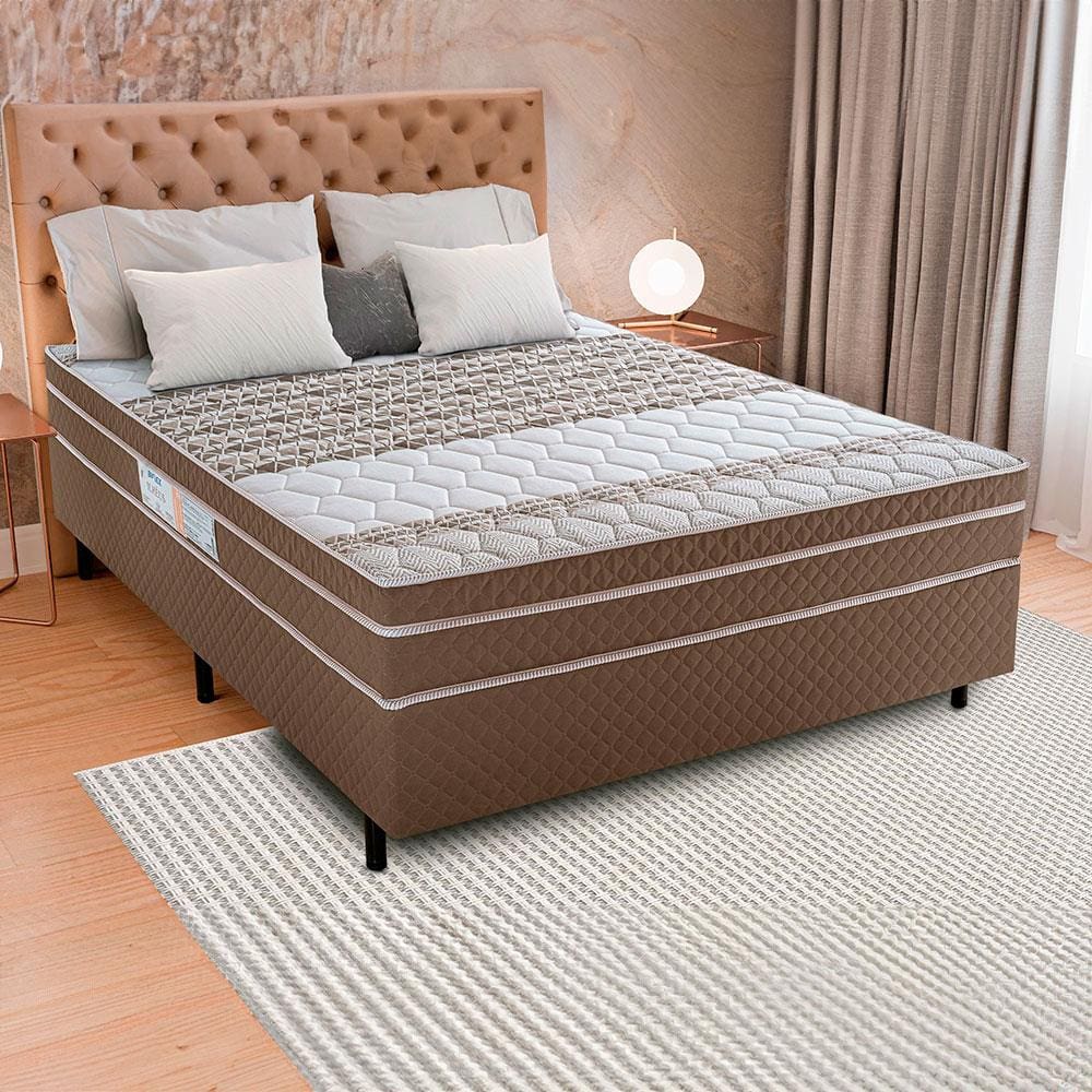 Cama Box de Casal Biflex Ilhéus com Molas Ensacadas e Euro Pillow 63x138x188cm - Marrom/Bege Estampado