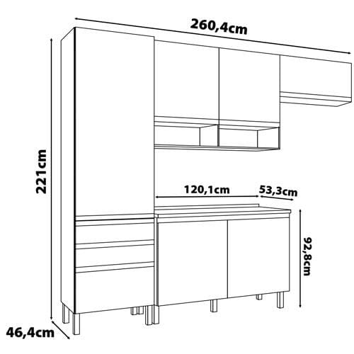 Cozinha Compacta Bartira Jaspe com 1 Pia, 6 Portas, | Extra