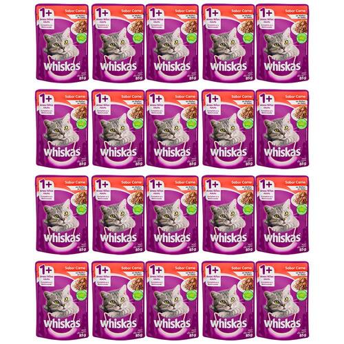 Kit Ração Úmida para Gatos Adultos Whiskas Carne ao Molho 85g - 20 sachês Menor preço em Kit Ração Úmida para Gatos Adultos Whiskas Carne ao Molho 85g - 20 sachês