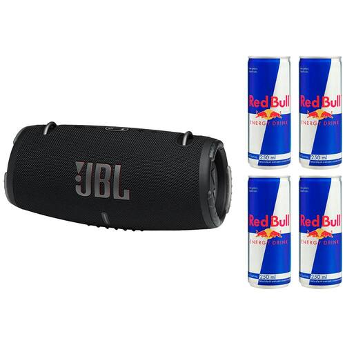 Caixa de Som Portátil JBL Xtreme 3 - Preto + Energético Red Bull Energy Drink Lata 250ml - 4 Unidades