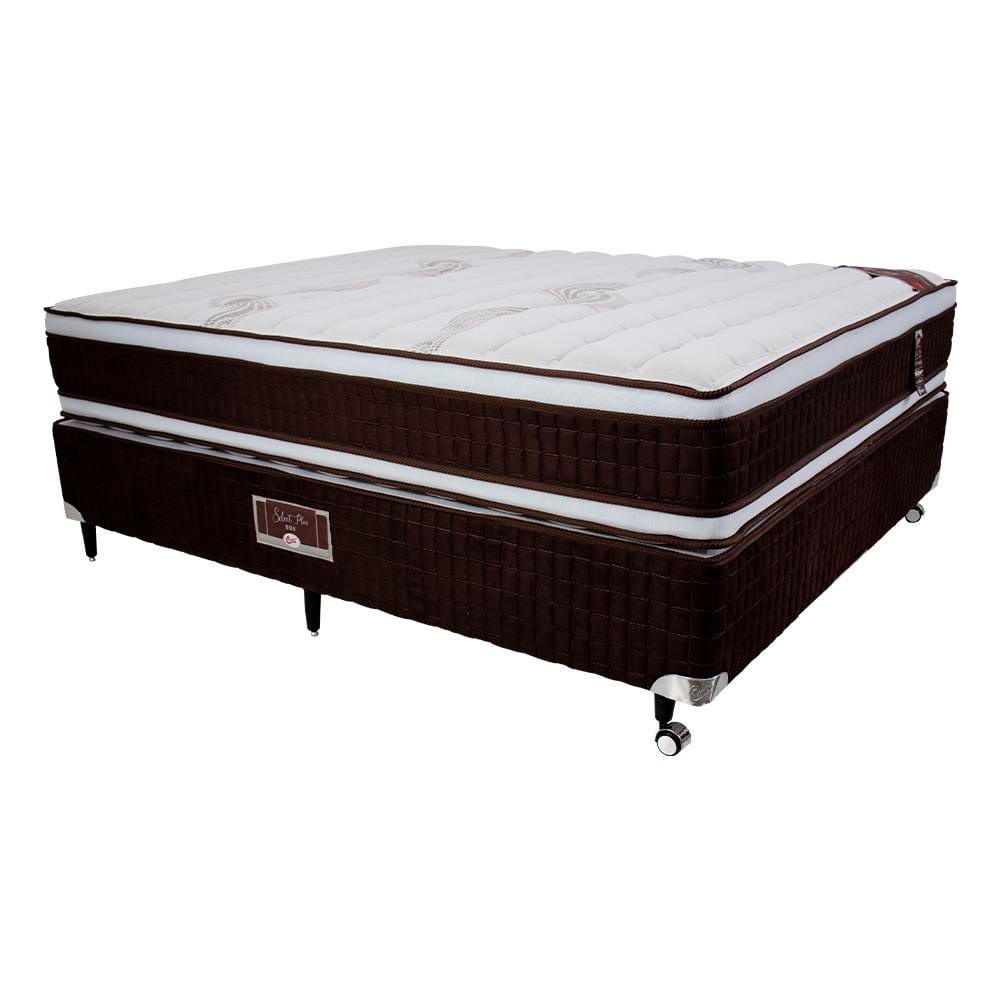 Cama Box Viúva Castor Selle P Double com Revestimento em Tecido Suede + Colchão com Molejo Tecnopedic, Euro Pillow 34x128x198cm – Marrom e Bege