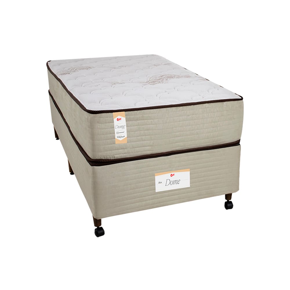 Cama Box Solteirão Castor Dome One Revestida em Tecido Suede + Colchão com Molejo Tecnopedic e Revestimento em Malha 27x100x200cm - Bege