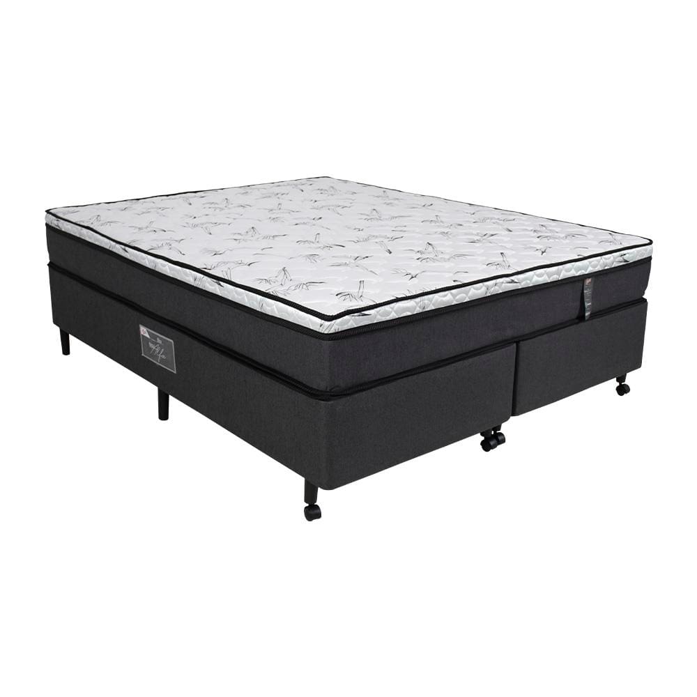 Cama Box Queen Size Castor New Alfa One em tecido Poliéster Cinza + Colchão com Molejo Tecnopedic, Euro Pillow em Malha 24x158x198cm