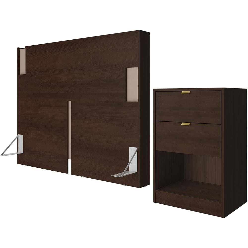 Cabeceira para Cama Box Casal e Queen Bartira Diplomata com Revestimento em Pintura UV + Mesa Bartira Diplomata com 2 Gavetas
