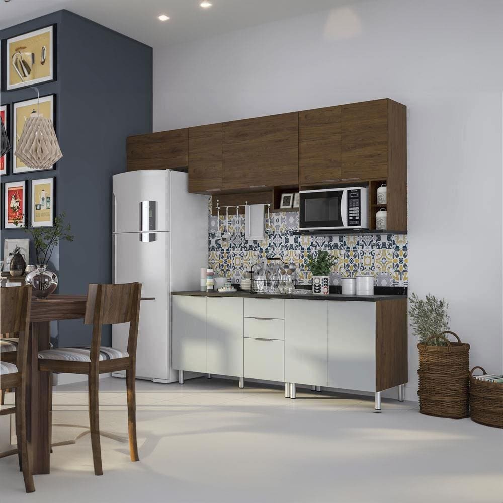 Cozinha Completa Bartira Rubi com 9 Portas, 3 Gavetas e 5 Prateleiras - 280cm de largura