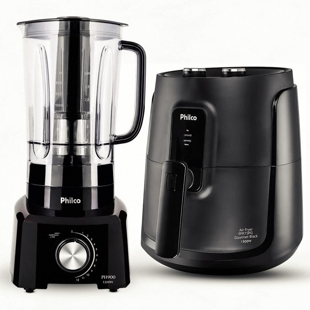 Fritadeira Elétrica Sem Óleo Air Fry Philco PFR15PG Gourmet Gold 4,3L Preta + Liquidificador PH900 Preto 1200W com 12 Velocidades
