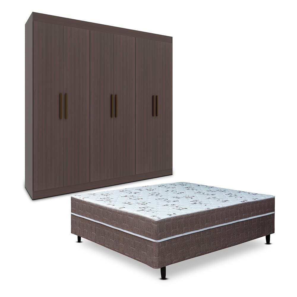 Guarda-Roupa Casal Bartira Ville com 6 Portas e 2 Gavetas + Cama Box Conjugada Casal Umaflex New Florença com Molas Ensacadas 55x138x188cm