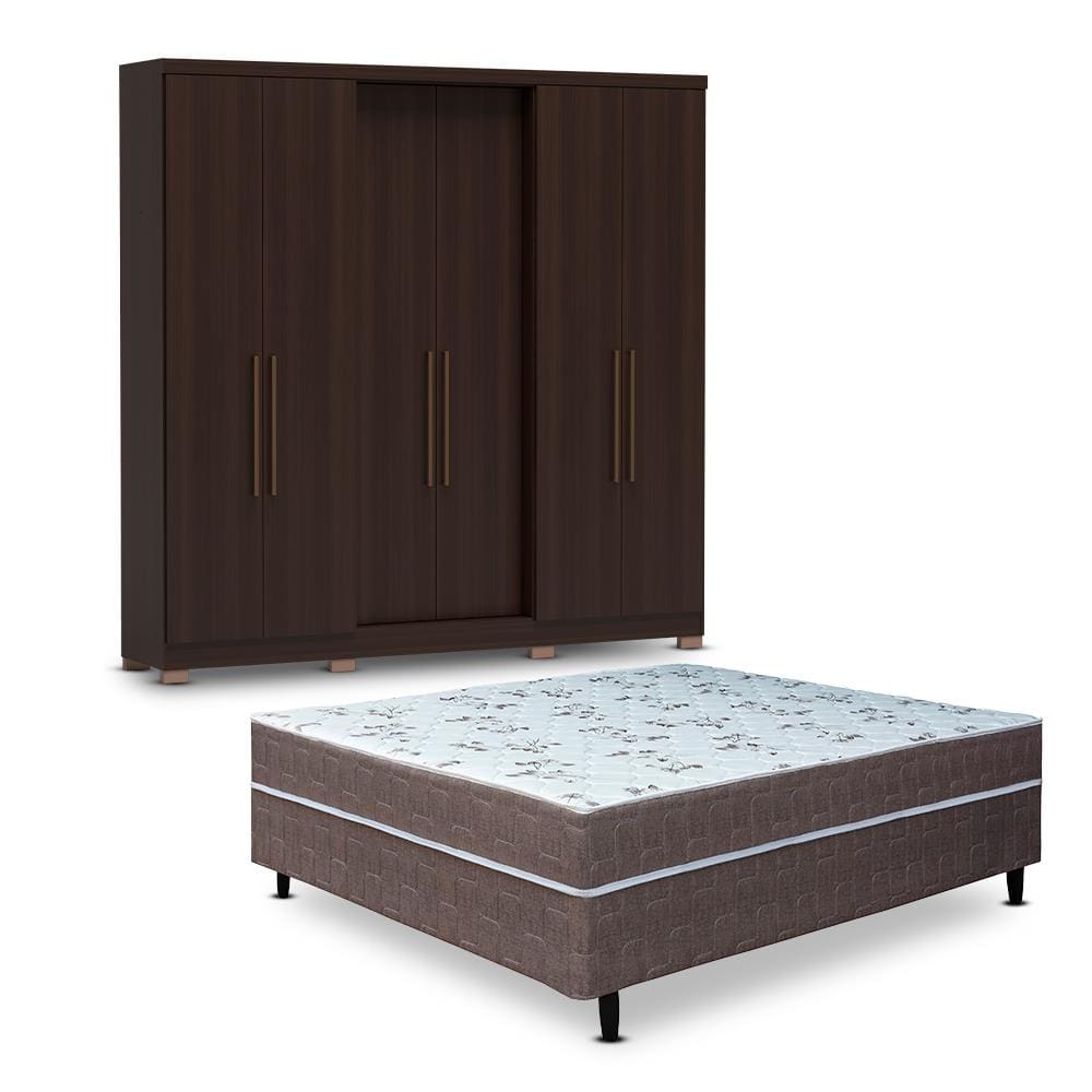 Guarda-Roupa Casal Bartira Napoli UP 6 Portas e 4 Gavetas + Cama Box Conjugada Casal Umaflex New Florença com Molas Ensacadas 55x138x188cm