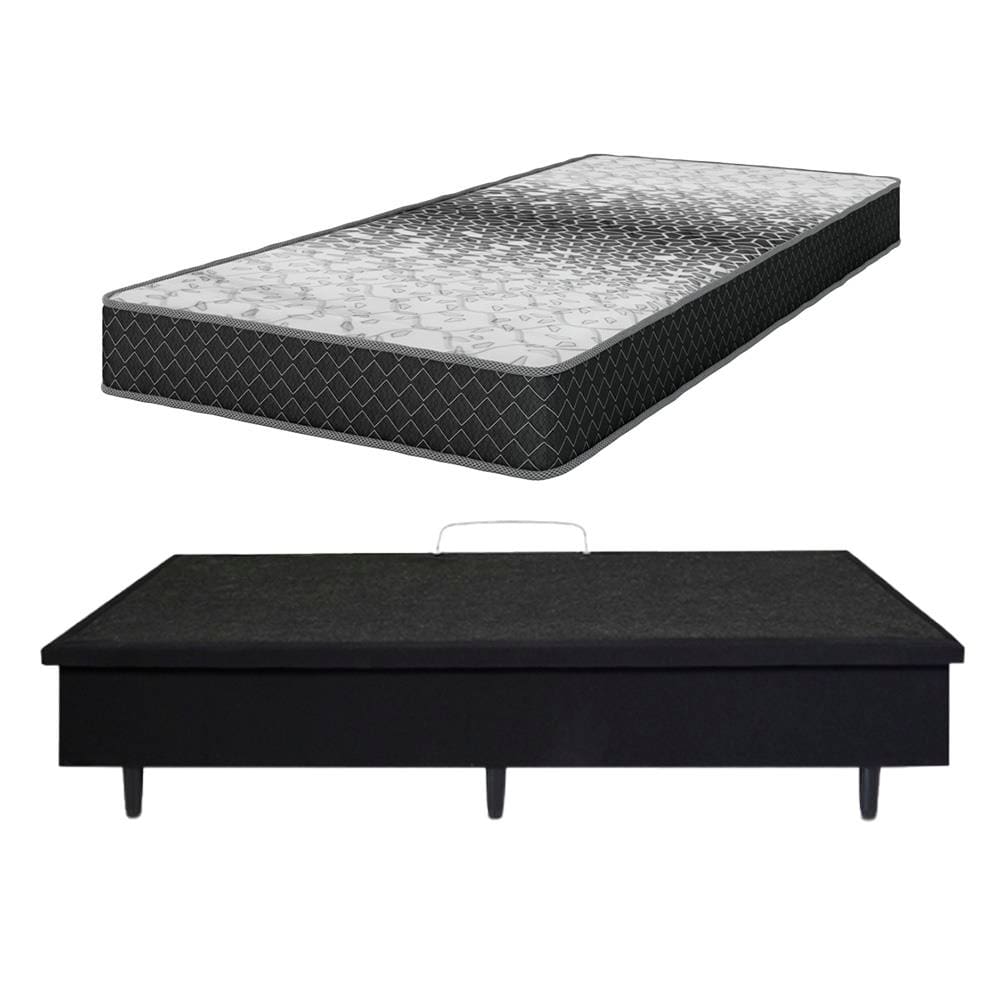 Cama Box Solteiro MGA Lift com Baú e Pistão a Gás + Colchão Umaflex Thor Espuma D33 19x88x188cm – Preta e Cinza