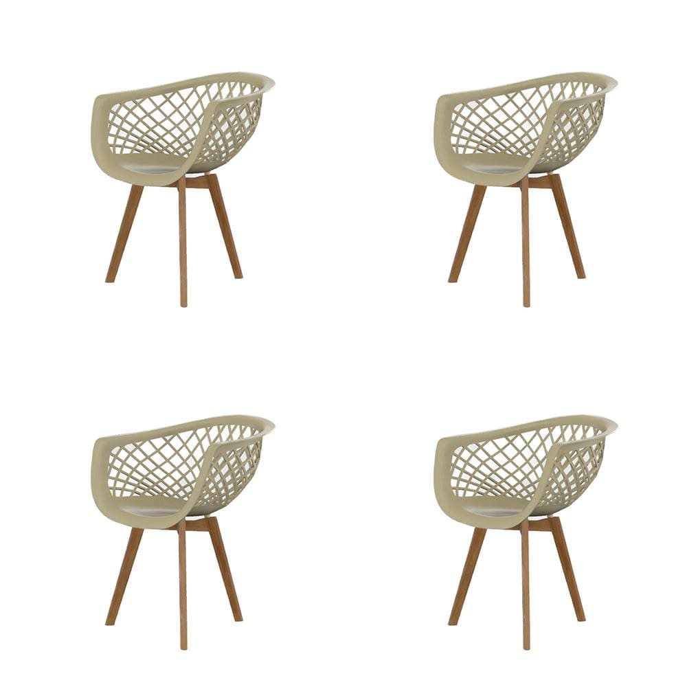 Conjunto com 4 Cadeiras de Jantar SeatCo Web PP Wood com Detalhes Vazados