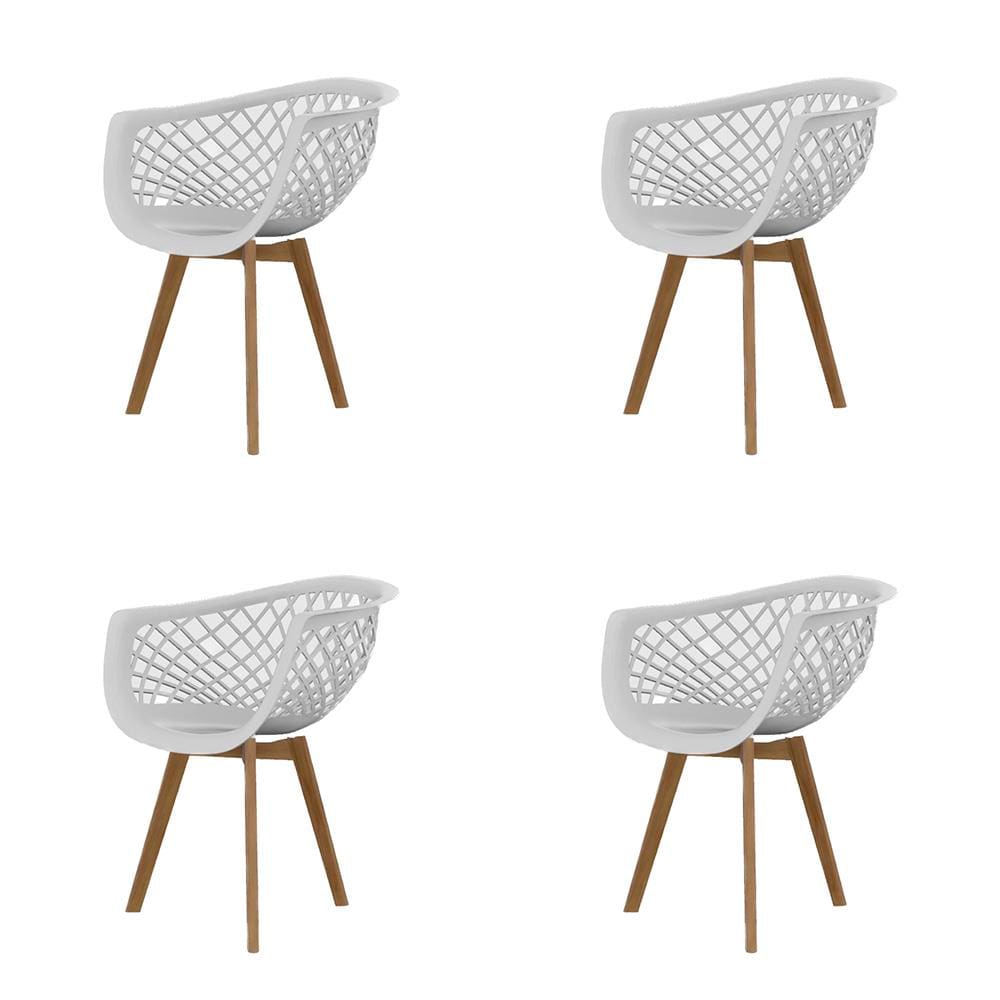 Conjunto com 4 Cadeiras de Jantar SeatCo Web PP Wood com Detalhes Vazados