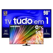 Smart TV 98" Samsung Crystal Ultra HD 4K UN98DU9000 com Gaming Hub + Smart TV 55” 4K Samsung Neo QLED 55QN85D com Processador com AI e Energy Mode