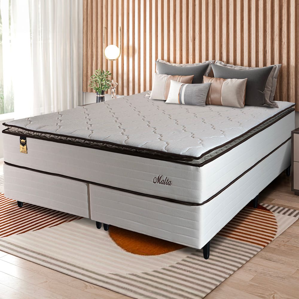 Cama Box Bipartida Queen Size Hellen Malta Linho com Molas Ensacadas e Espuma D26 66x158x198 cm – Bege